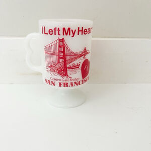 Vintage 60’s Milk Glass Footed White and Red San Francisco Souvenir Coffee Mug